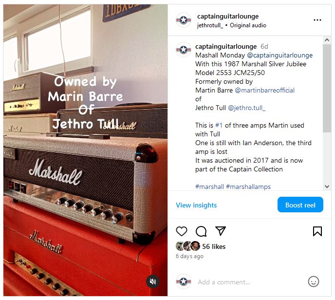 1987 Marshall Silver Jubilee owned by Martin Barre